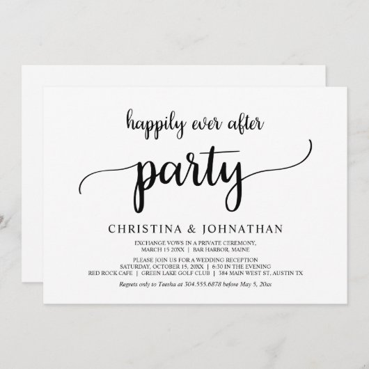 Glücklicherweise immer nach dem Party, Elopement r Einladung (Vorne/Hinten)