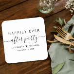 Glücklicherweise immer nach dem Party Hochzeit Emp Rechteckiger Pappuntersetzer<br><div class="desc">Chic Papier-Coaster für Ihre Hochzeitsfeier und andere nach der Hochzeit gefeierte Feiern mit "Happily Ever After Party" in einfacher Typografie und einem stilvollen Swash-Skript,  Ihre Namen durch ein Herz verbunden und Ihr Empfang Datum.</div>