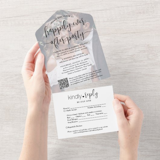 Glücklicherweise immer nach dem Party Hochzeit QR- All In One Einladung (Abreißen)