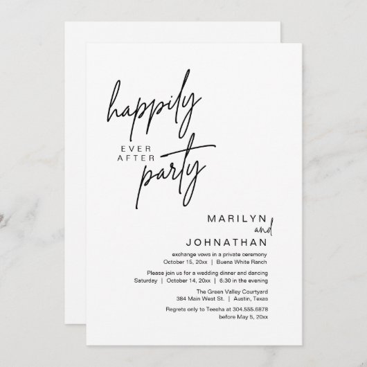 Glücklicherweise immer nach dem Party Hochzeitsess Einladung (Vorne/Hinten)