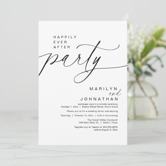 Glücklicherweise immer nach dem Party Hochzeitsess Einladung (Stehend Vorderseite)