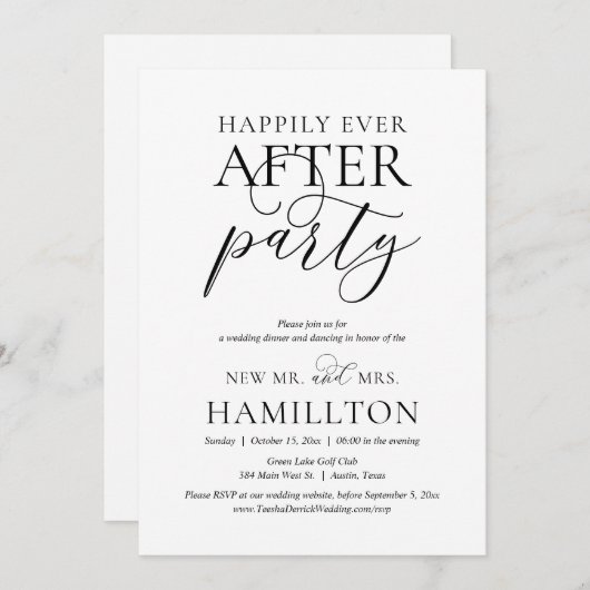 Glücklicherweise immer nach dem Party, Hochzeitsta Einladung (Vorne/Hinten)