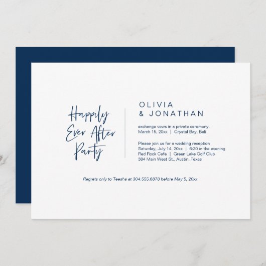 Glücklicherweise immer nach dem Party, Navy Blue, Einladung (Vorne/Hinten)