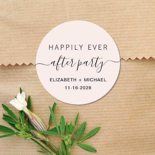 Glücklicherweise immer nach dem Party rosa Hochzei Runder Aufkleber