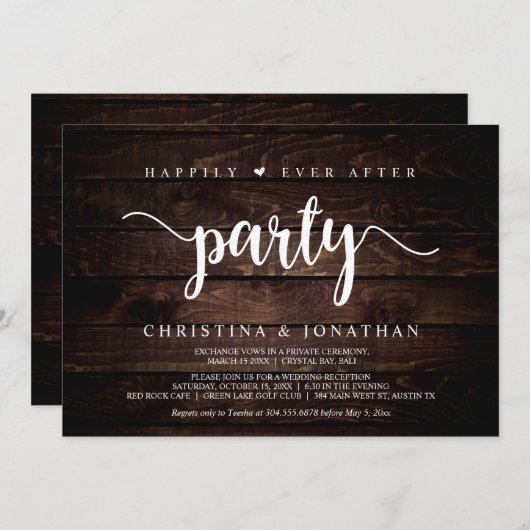 Glücklicherweise immer nach dem Party, rustikales Einladung (Vorne/Hinten)