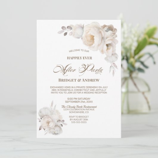 Glücklicherweise immer nach dem Party weißer blühe Einladung (Stehend Vorderseite)