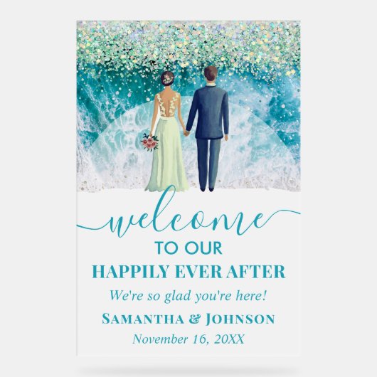 Glücklicherweise immer nach der Hochzeit am Strand Acrylschild (Vorderseite)