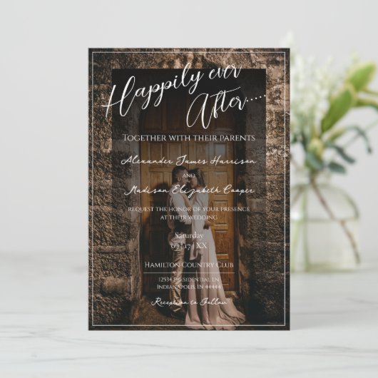 Glücklicherweise immer nach der Hochzeit des Fotos Einladung (Stehend Vorderseite)