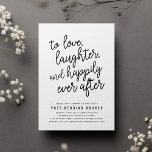 Glücklicherweise immer nach der Hochzeitsfeier Ein Einladung<br><div class="desc">Unsere modernen und lässigen Post Hochzeit Brunch Einladungen in schicken Schwarz-Weiß-Funktion "zu Liebe,  Lachen glücklich immer danach" in schwarz Skripttypografie mit Ihren Trauungsbrunch Details unten. Karten kehren zu einem festlichen schwarz-weißen Konfetti Muster zurück.</div>