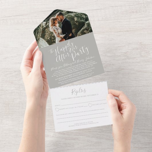 Glücklicherweise immer nach der Hochzeitsfeier Fot All In One Einladung (Abreißen)