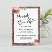 Glücklicherweise immer nach der Rose Gold Glitzer Einladung (Stehend Vorderseite)