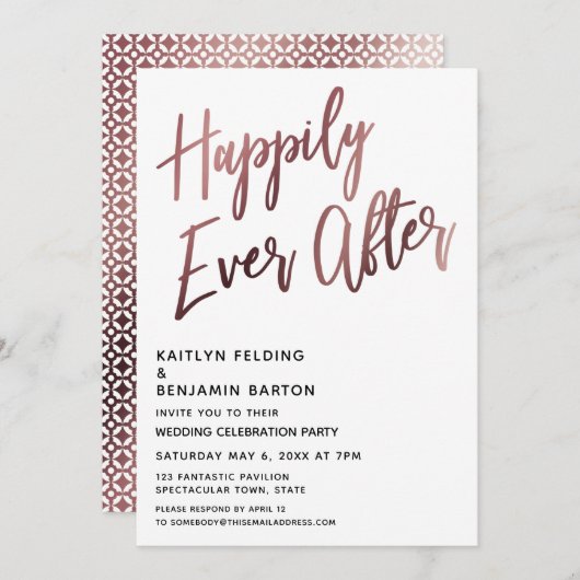 Glücklicherweise immer nach der Rose Gold Hochzeit Einladung (Vorne/Hinten)