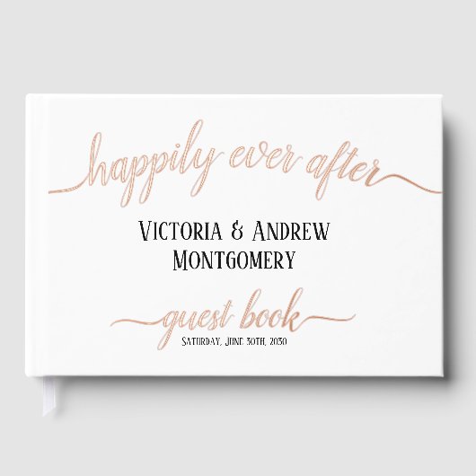 Glücklicherweise immer nach der Rose Gold Script F Gästebuch (Vorderseite)