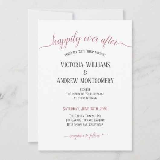 Glücklicherweise immer nach der Rose Gold Script M Einladung (Vorderseite)