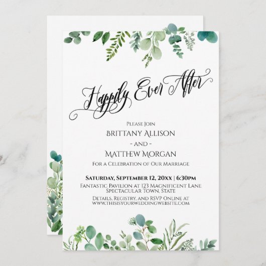 Glücklicherweise immer nach Eukalyptus Greenery Em Einladung (Vorne/Hinten)