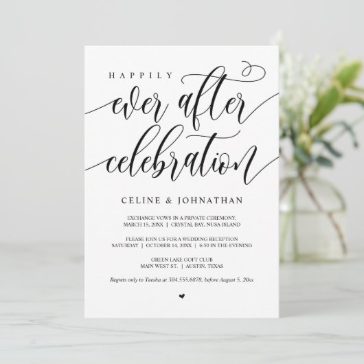 Glücklicherweise immer nach Feier, schwarz, Elopem Einladung (Stehend Vorderseite)