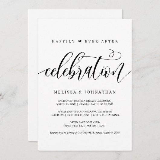 Glücklicherweise immer nach Feier, schwarz, Elopem Einladung (Vorne/Hinten)
