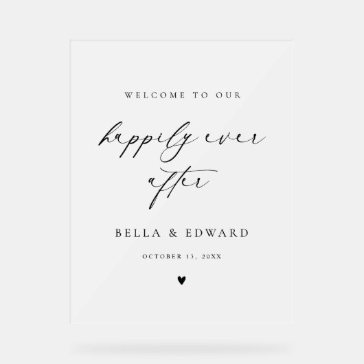 Glücklicherweise immer nach Hochzeit Begrüßung Emp Acrylschild (Vorderseite)