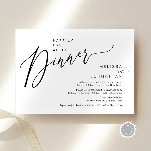 Glücklicherweise immer nach Hochzeit Elopement Din Einladung
