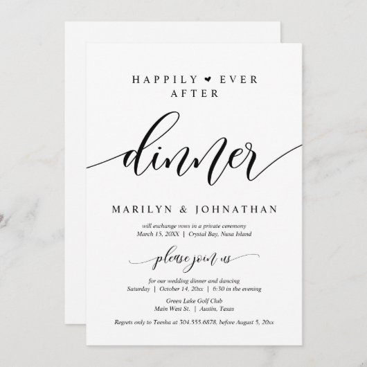 Glücklicherweise immer nach Hochzeit Elopement Din Einladung (Vorne/Hinten)