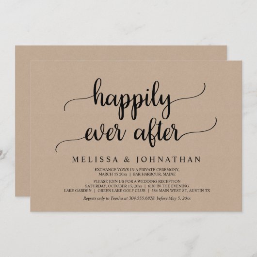 Glücklicherweise immer nach Hochzeit Elopement Par Einladung (Vorne/Hinten)