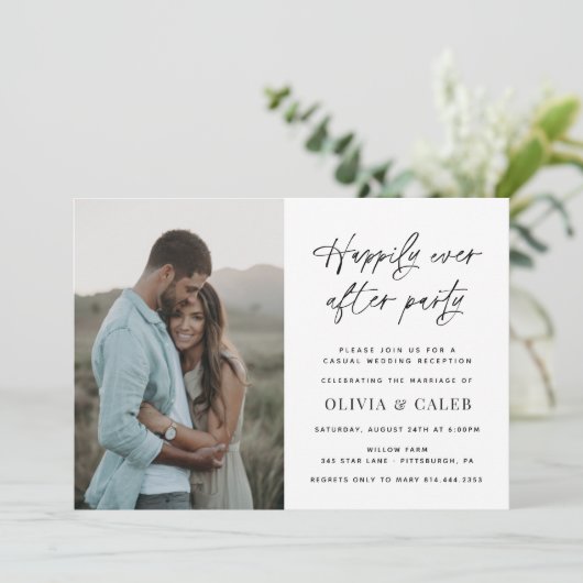 Glücklicherweise immer nach Hochzeit Empfang Einladung (Stehend Vorderseite)