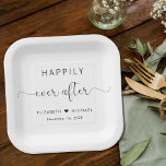 Glücklicherweise immer nach Hochzeit Empfang Pappteller<br><div class="desc">Elegante Teller für Ihre Hochzeitsfeier,  Verlobungsfeier,  Probe-Dinner und andere Hochzeitsfeiern,  die "Happily Ever After" in schlichter moderner Typografie und ein stilvolles Drehbuch mit Swashes,  Ihre Vornamen,  ein Herz und Ihr Hochzeitsdatum beinhalten.</div>