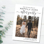 Glücklicherweise immer nach Hochzeit Empfang Save  Ankündigungspostkarte<br><div class="desc">Moderne, Save the Date Postkarte für Ihre Nachbearbeitung oder kleine Hochzeitsfeier oder Ihr Party mit Foto und "Save the Date für unser glückliches Party" in einer Mischung aus einfacher Typografie und einem trendigen Drehbuch mit Schlagzeug. Fügen Sie unter Ihrem Foto Ihre Vornamen und das Datum und die Position des Empfangs/Party...</div>