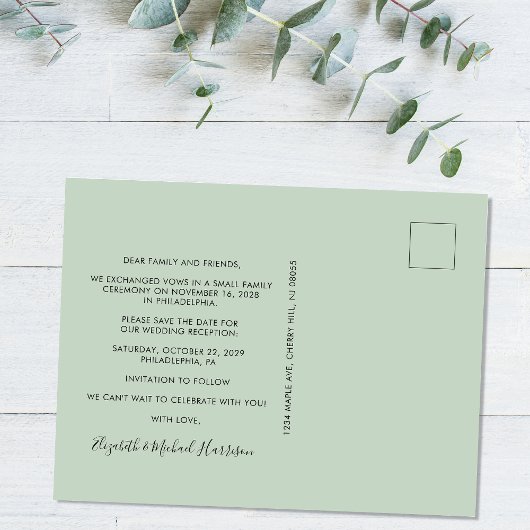 Glücklicherweise immer nach Hochzeit Empfang Save Ankündigungspostkarte