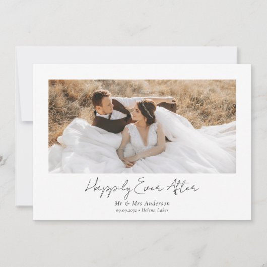 Glücklicherweise immer nach Hochzeit Foto Dankeskarte (Vorderseite)