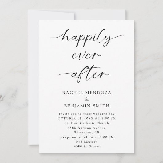 Glücklicherweise immer nach Hochzeit Minimal Scrip Einladung (Vorderseite)