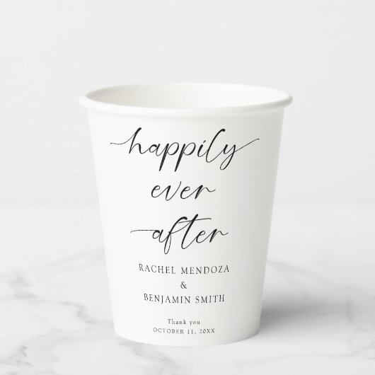 Glücklicherweise immer nach Hochzeit Minimal Scrip Pappbecher (Vorderseite)