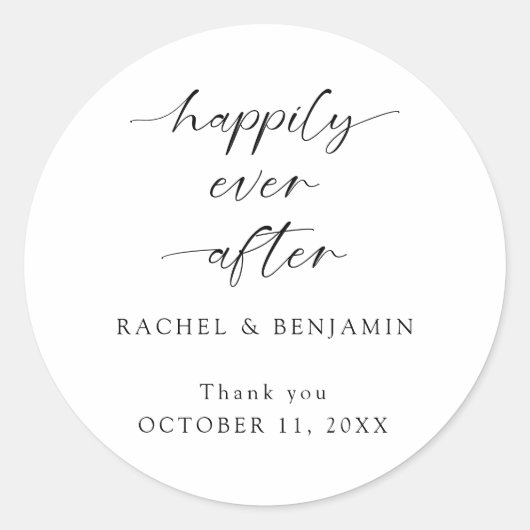 Glücklicherweise immer nach Hochzeit Minimal Scrip Runder Aufkleber (Vorderseite)