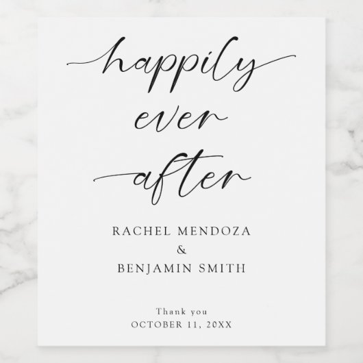 Glücklicherweise immer nach Hochzeit Minimal Scrip Weinetikett (Einzelnes Label)