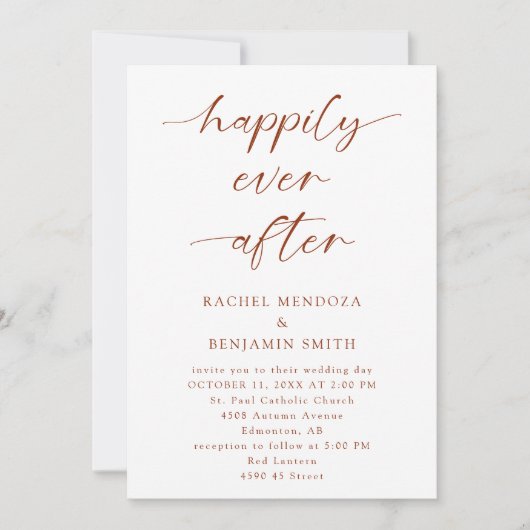 Glücklicherweise immer nach Hochzeit von Boho Scri Einladung (Vorderseite)