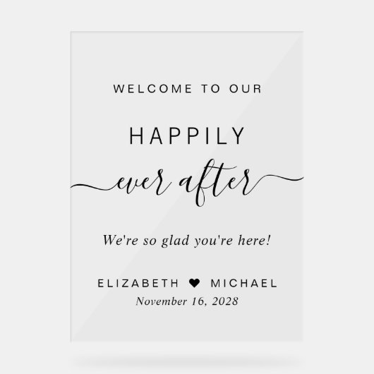 Glücklicherweise immer nach Hochzeit Willkommen Acrylschild (Vorderseite)