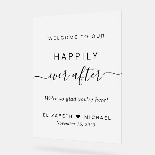 Glücklicherweise immer nach Hochzeit Willkommen Ma Acrylschild (Winkel)