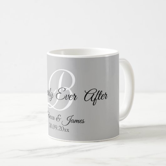 Glücklicherweise immer nach Monogramm grau Kaffeetasse (VorderseiteRechts)