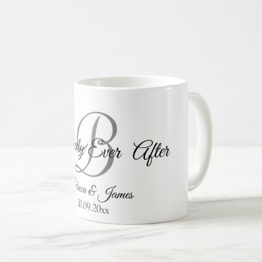 Glücklicherweise immer nach Monogramm Kaffee-Tasse Kaffeetasse (VorderseiteRechts)