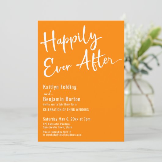 glücklicherweise immer nach Orange mit Retro-Muste Einladung (Stehend Vorderseite)