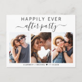 Glücklicherweise immer nach Party 3 Foto Hochzeit Ankündigungspostkarte (Vorderseite)