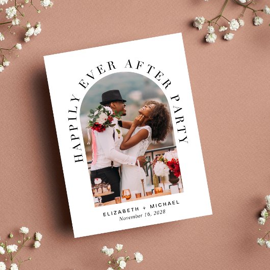 Glücklicherweise immer nach Party Arch Foto Hochze Ankündigungspostkarte