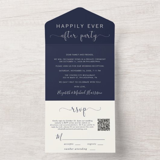 Glücklicherweise immer nach QR Code Blue Wedding R All In One Einladung (Innen Boden)