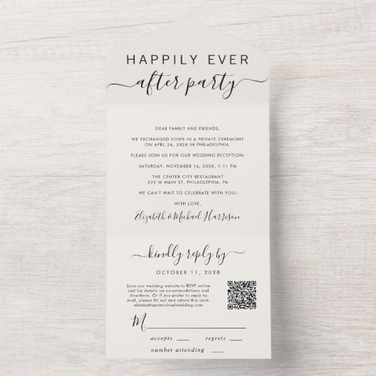 Glücklicherweise immer nach QR-Code Cream Hochzeit All In One Einladung (Innen Boden)
