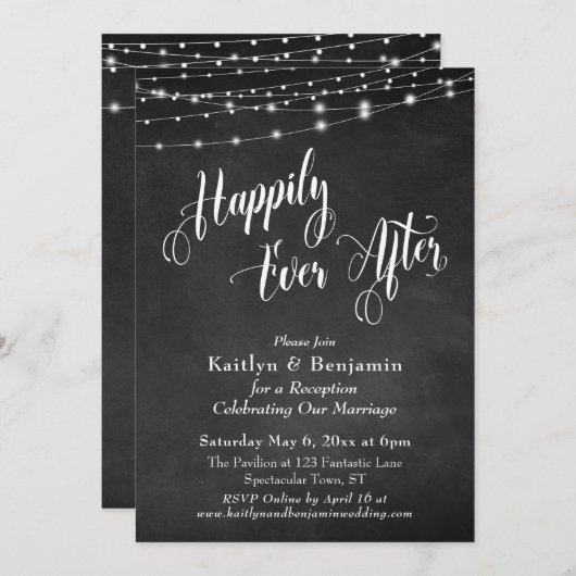 Glücklicherweise immer nach Typografie Chalkboard  Einladung (Vorne/Hinten)