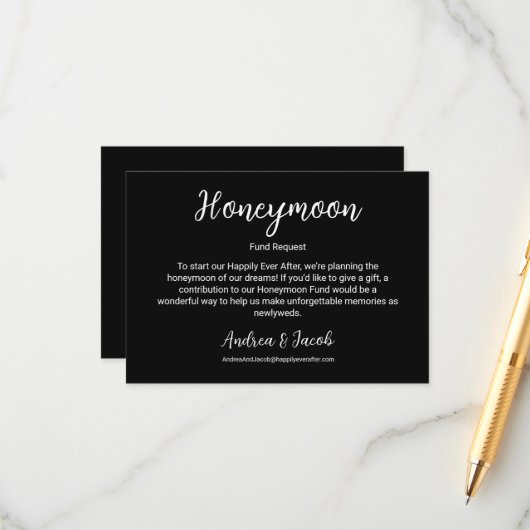 Glücklicherweise je nach Black and White Honeymoon Begleitkarte (Vorderseite/Rückseite Beispiel)