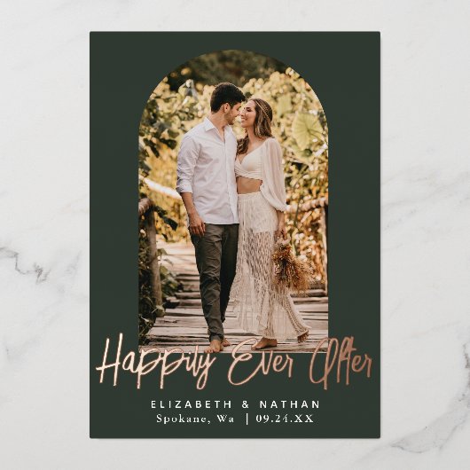 Glücklicherweise je nach Hochzeit von Arch Frame F Folieneinladung (Vorderseite)