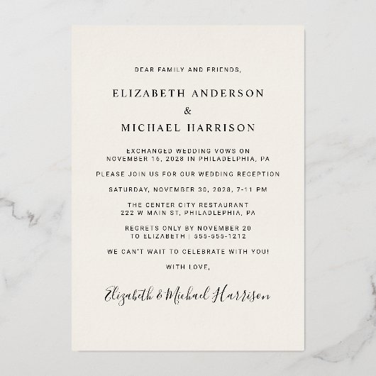 Glücklicherweise je nach Party Arch Foto Creme Hoc Folieneinladung (Rückseite)