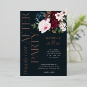 Glücklicherweise je nach Party Burgund Navy Floral Folieneinladung (Stehend vorne)