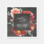 Glücklicherweise je nach Roter Blume Bouquet Chalk Serviette (Vorderseite)